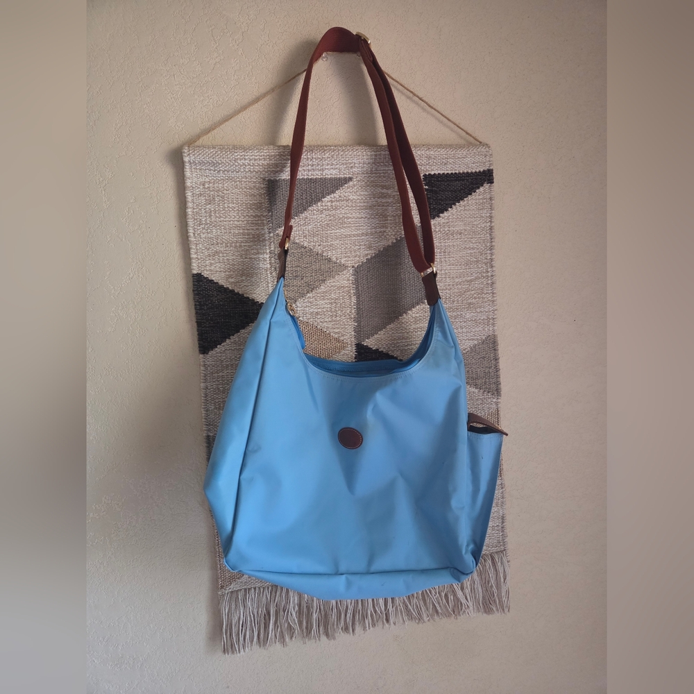 Longchamp Blue Nylon Tote Crossbody Shoulder Purse Bag